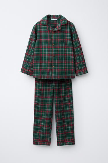 AGES 6-14 / CHECK FLANNEL PYJAMAS - Green by Zara