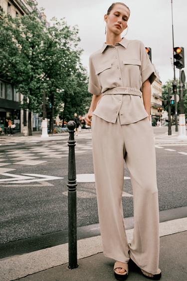 FLOWING WIDE-LEG TROUSERS - Sand by Zara