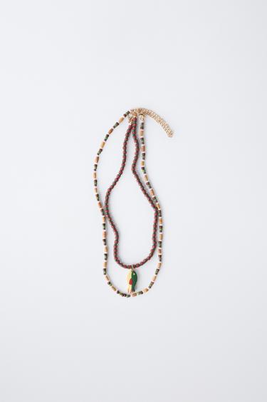 PACK OF TWO FISH BEAD NECKLACES - Brown / Ecru by Zara