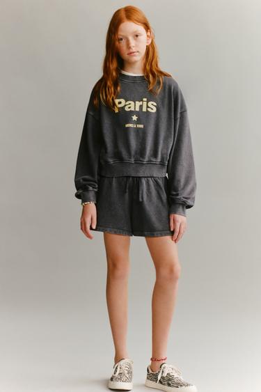 SLOGAN SWEATSHIRT AND BERMUDA SHORTS SET - Dark grey by Zara