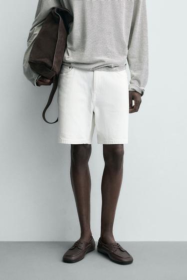 REGULAR FIT DENIM BERMUDA SHORTS - White by Zara