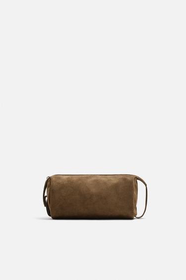 LEATHER TOILETRY BAG - Brown by Zara