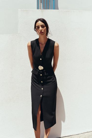 BELTED CREPE MIDI DRESS - Black by Zara