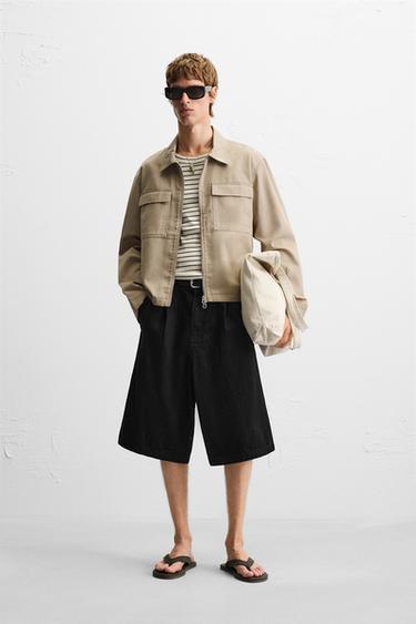 REGULAR FIT ZIP-UP OVERSHIRT - camel by Zara - Image 0