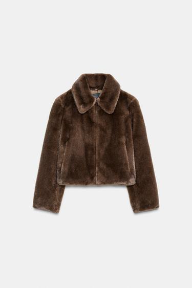 FAUX FUR SHORT COAT WITH TOGGLES - Tobacco by Zara