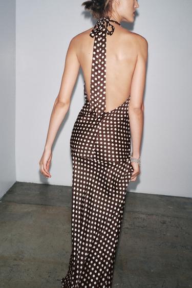 ZW COLLECTION HALTER POLKA DOT DRESS - Brown by Zara