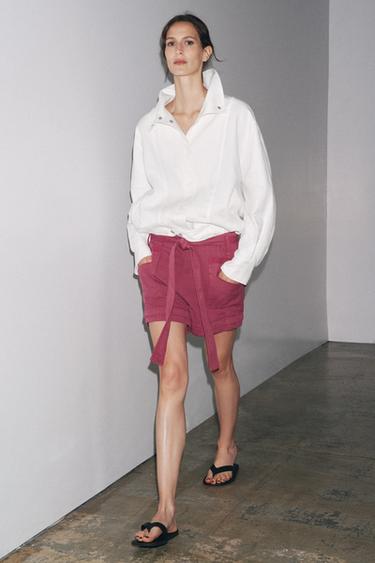 FLOWING SHORTS WITH BELT ZW COLLECTION - Pink by Zara