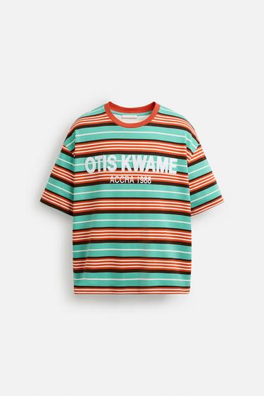 STRIPED EMBROIDERED T-SHIRT © OTIS KWAME KYE QUAICOE - Green by Zara