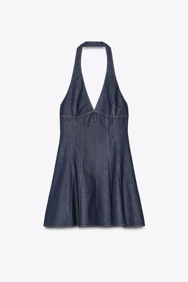 TRF HALTER DENIM DRESS - Dark indigo by Zara