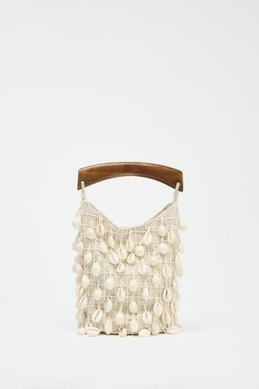 BEADED FABRIC BUCKET BAG - Light beige by Zara