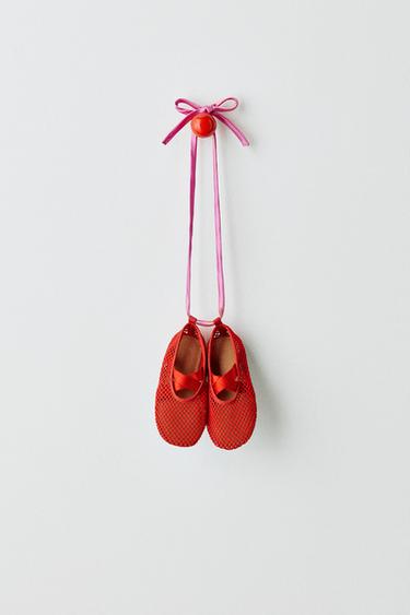 MESH BALLET FLATS - Red by Zara
