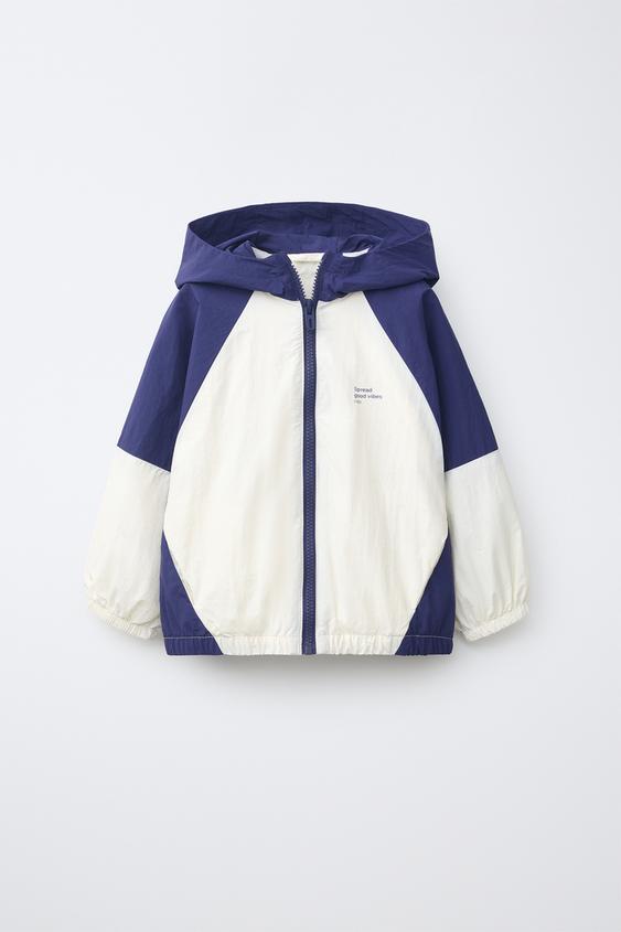 LIGHTWEIGHT WATER-REPELLENT COLOUR BLOCK RAINCOAT - Ecru / Blue by Zara - Image 0