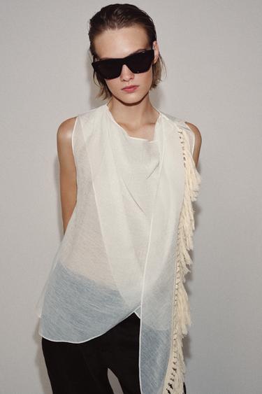 ZW COLLECTION FRINGED TOP - Oyster-white by Zara