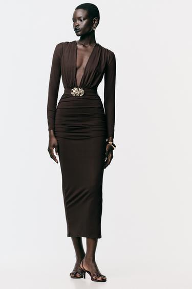 POLYAMIDE DRESS WITH HARDWARE BELT - Brown by Zara - Image 0