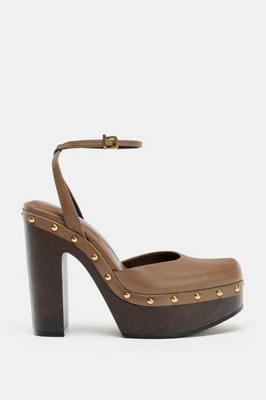 LEATHER PLATFORM SHOES - Brown by Zara