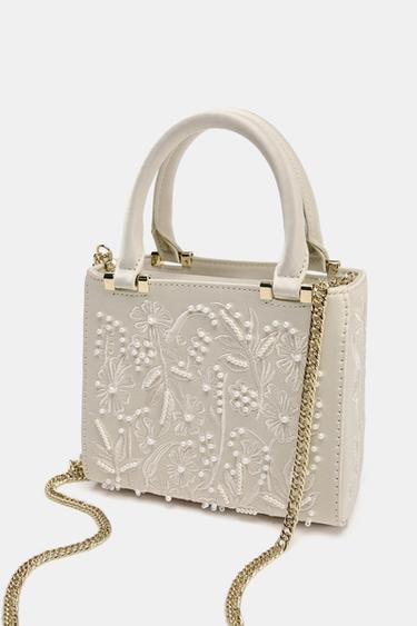 SATIN-EFFECT PEARL HANDBAG - Ecru by Zara