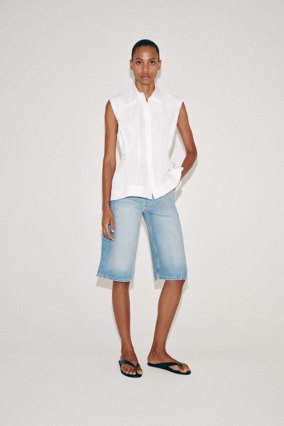 PLEATED SLEEVELESS SHIRT ZW COLLECTION - White by Zara - Image 0