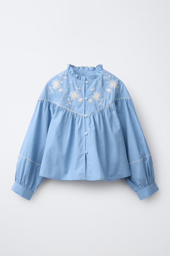 EMBROIDERED ROMANTIC SHIRT - Light blue by Zara - Image 0