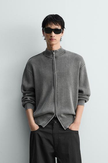 WASHED TEXTURED KNIT CARDIGAN - Grey by Zara
