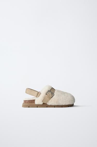 FAUX SHEARLING CLOGS - Ecru White by Zara
