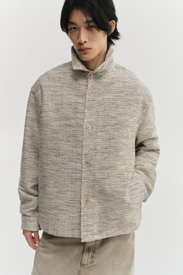 CONTRAST TEXTURED OVERSHIRT - Ecru / Beige by Zara