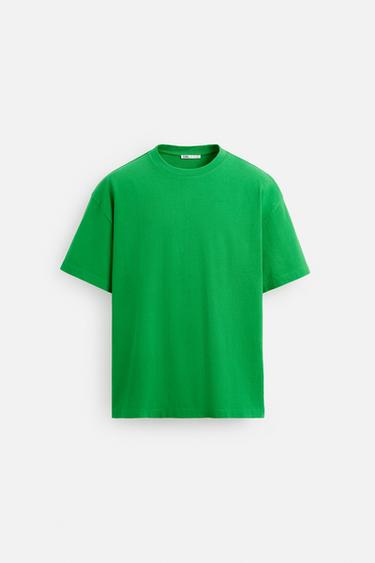 BASIC HEAVYWEIGHT T-SHIRT - GREEN by Zara