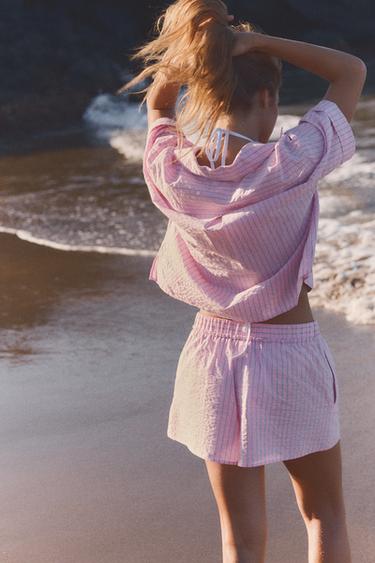 CROPPED STRIPED SHIRT - Pink by Zara