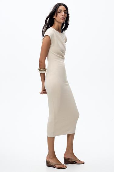 MIDI DRESS WITH SIDE DRAPE - Ecru by Zara - Image 0