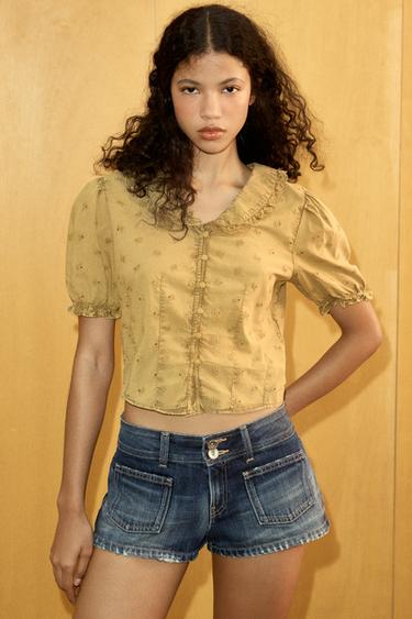 EMBROIDERED PETER PAN COLLAR SHIRT - Mustard by Zara