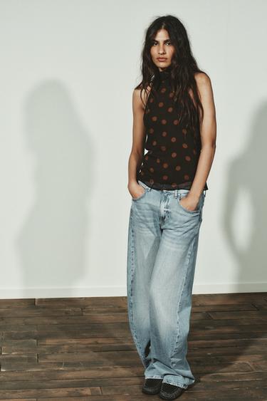 GEORGETTE HALTER TOP WITH POLKA DOTS - Khaki by Zara