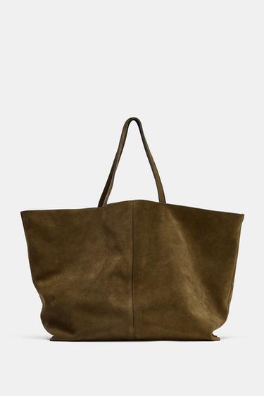 SPLIT SUEDE MAXI TOTE BAG - Khaki Green by Zara