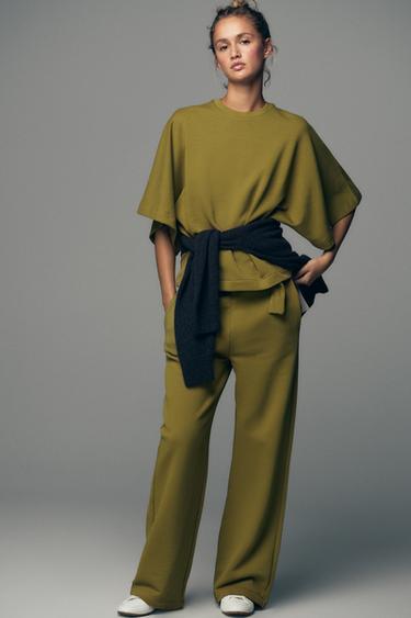 RUSTIC SHORT SLEEVE SWEATSHIRT - Olive green by Zara