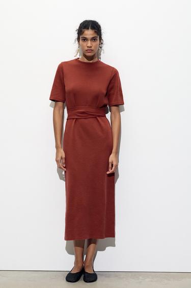 BELTED INTERLOCK DRESS - Dark red by Zara - Image 0