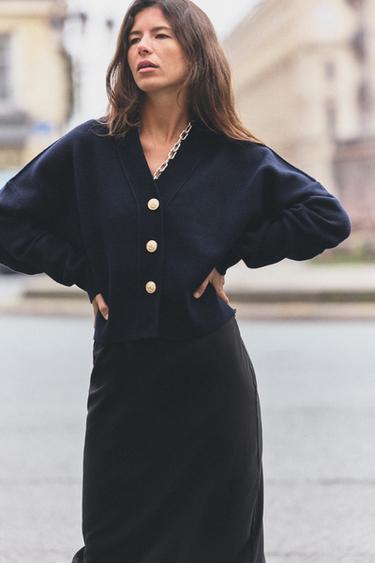 PLAIN KNIT CARDIGAN WITH GOLD BUTTONS - Navy blue by Zara - Image 0