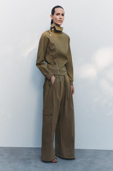 HIGH COLLAR CARDIGAN - Khaki by Zara - Image 0