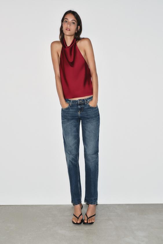 SATIN HALTER TOP - Mid-red by Zara - Image 0