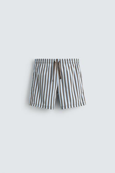 MID-LENGTH STRIPED SWIMMING TRUNKS - Sky blue by Zara