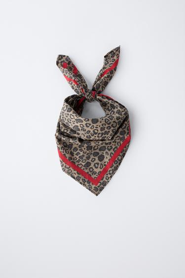 SQUARE ANIMAL PRINT BANDANA - Sand by Zara