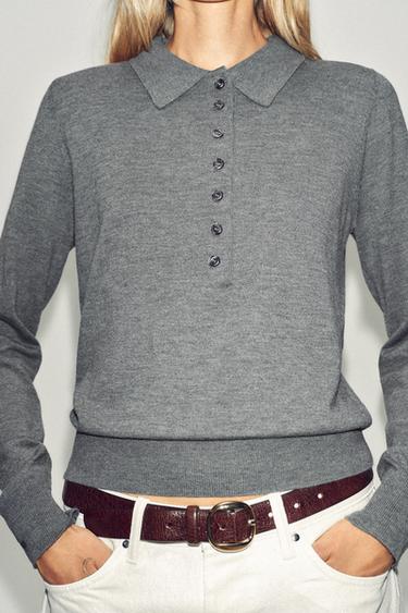 PLAIN KNIT POLO SHIRT - Grey marl by Zara