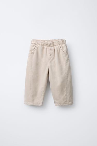 CORDUROY TROUSERS WITH BUTTONS AND FLEECE LINING - Mid-ecru by Zara