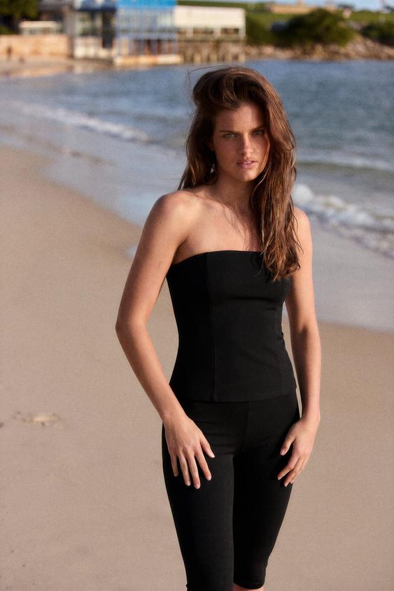 STRETCH BANDEAU TOP WITH VENTS - Black by Zara - Image 0
