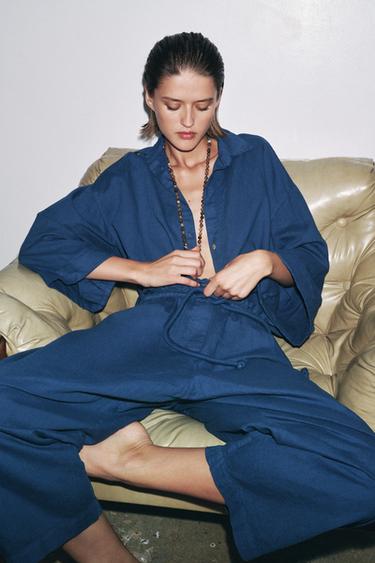 LINEN BLEND SHIRT ZW COLLECTION - Indigo by Zara
