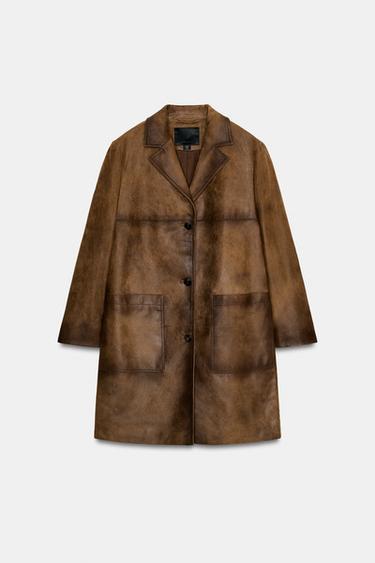 100% LEATHER COAT ZW COLLECTION LIMITED EDITION - Light brown by Zara
