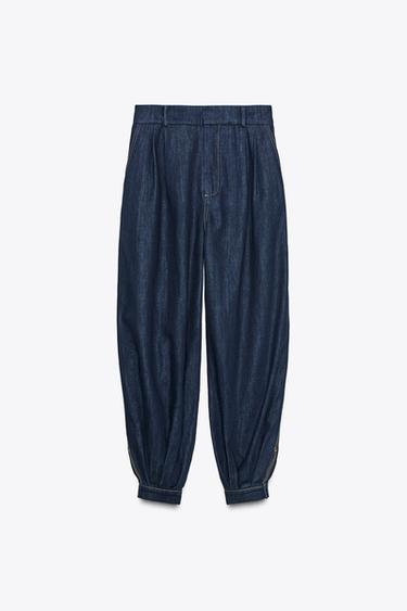 ZW COLLECTION DENIM BALLOON TROUSERS - Blue by Zara