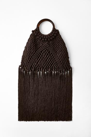 KNOTTED FRINGED WOVEN BAG - Brown by Zara