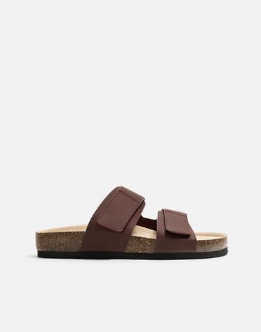 RUBBERISED DOUBLE STRAP SANDALS - Burgundy Red by Zara