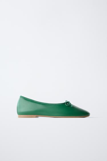 BOW BALLERINA FLATS - Green by Zara