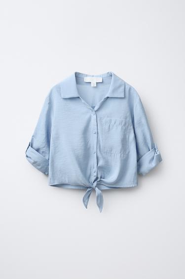 KNOTTED FLOWING SHIRT - Light blue by Zara