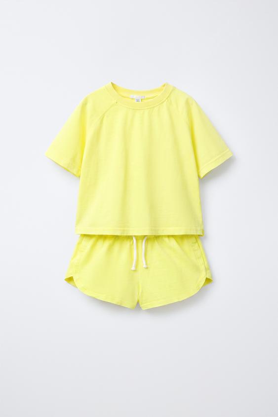 PLAIN JOGGING T-SHIRT AND BERMUDA SHORTS SET - Yellow by Zara - Image 0