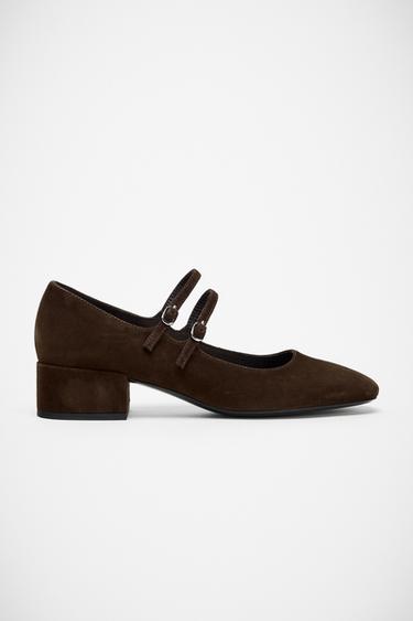 SUEDE HEELED BALLERINA SHOES - Brown by Zara